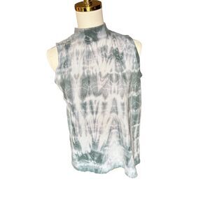 Vintage 90s Sostanza Tie Dye Sleeveless Tee/Tank, Light Blue and White, L